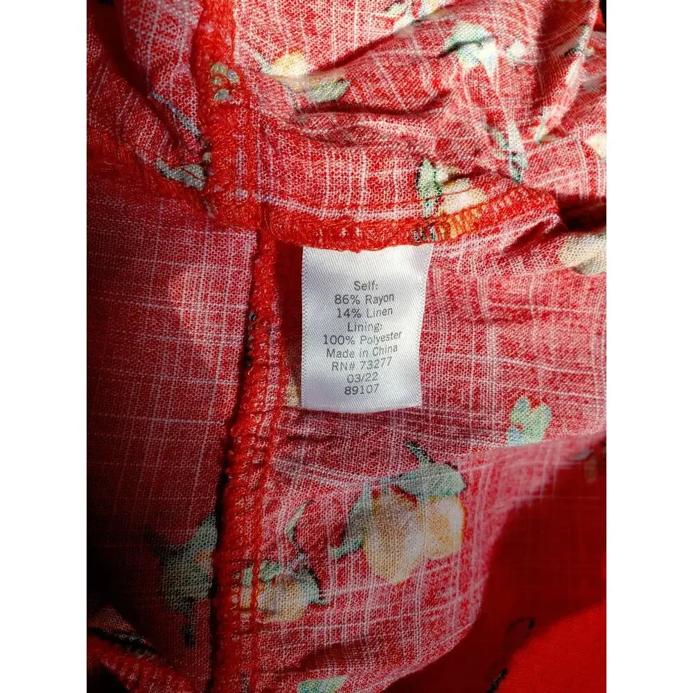 LC Lauren Conrad Ruffle Sleeve Linen Blend Fit & Flare Dress Red Size Large